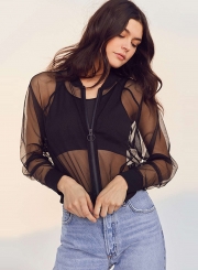 Fashion front Zip Mesh Jacket