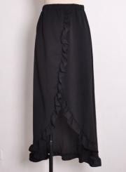 Fashion Elastic Waist High Slit Ruffle Maxi Skirt