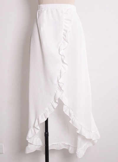 Fashion Elastic Waist High Slit Ruffle Maxi Skirt