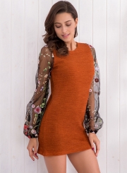 Long Sleeve Embroidered Mesh Knit Dress