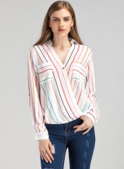 Stripe V Neck Chiffon Blouse