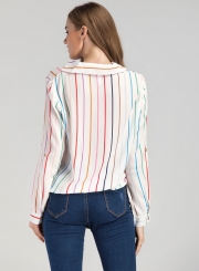 Stripe V Neck Chiffon Blouse