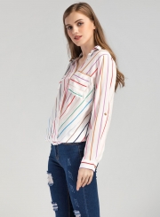 Stripe V Neck Chiffon Blouse