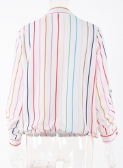 Stripe V Neck Chiffon Blouse