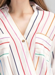 Stripe V Neck Chiffon Blouse