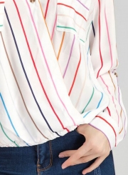 Stripe V Neck Chiffon Blouse