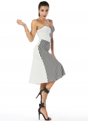 Spaghetti Strap Sleeveless Contrast Color Stripe Dress