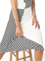 Spaghetti Strap Sleeveless Contrast Color Stripe Dress