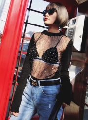 Fashion Rhinestone See-through Sweater