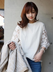 Casual 3/4 Sleeve Floral Lace Tee