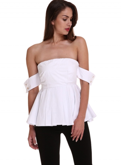 Fashion Off Shoulder Short Sleeve Pleated Blouse YOUYOUFASHIONEC.com