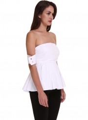 Fashion Off Shoulder Short Sleeve Pleated Blouse