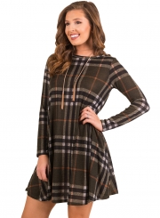 Fashion Round Neck Long Sleeve Plaid Printed Dress