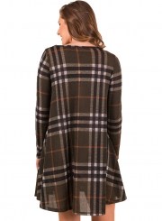 Fashion Round Neck Long Sleeve Plaid Printed Dress