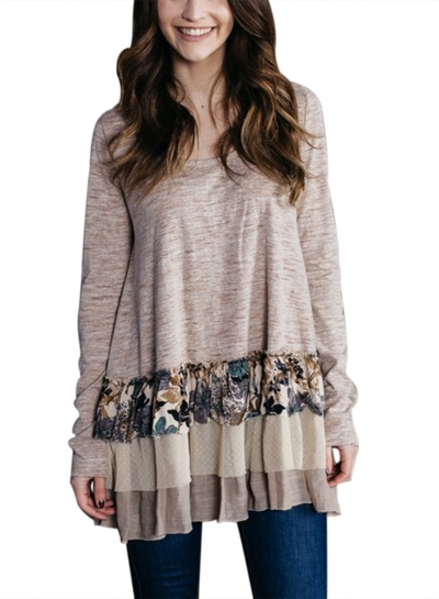 Long Sleeve Floral Ruffle Tee YOUYOUFASHIONEC.com