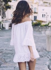 Off Shoulder 3/4 Sleeve Hollow out Dress