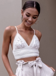 V Neck Sleeveless Lace Crop Top