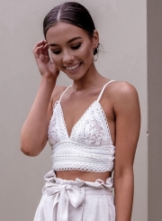 V Neck Sleeveless Lace Crop Top