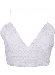 V Neck Sleeveless Lace Crop Top