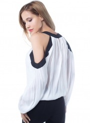 Fashion Off Shoulder Long Sleeve Loose Chiffon Blouse