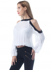 Fashion Off Shoulder Long Sleeve Loose Chiffon Blouse