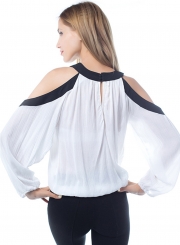 Fashion Off Shoulder Long Sleeve Loose Chiffon Blouse