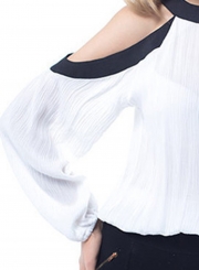 Fashion Off Shoulder Long Sleeve Loose Chiffon Blouse