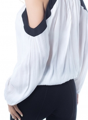 Fashion Off Shoulder Long Sleeve Loose Chiffon Blouse