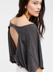 V Neck Short Sleeve Backless Loose Tee