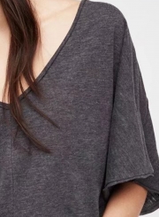 V Neck Short Sleeve Backless Loose Tee