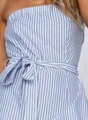 Stripe Strapless Flounce Dress with Belt