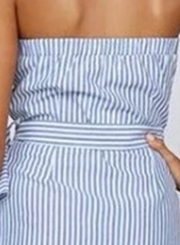 Stripe Strapless Flounce Dress with Belt