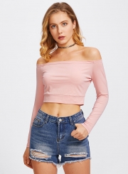 Off Shoulder Long Sleeve Knot front Tee