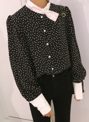 Casual Long Sleeve Polka Dots Button down Shirt