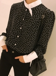 Casual Long Sleeve Polka Dots Button down Shirt