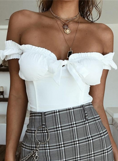 Fashion Off Shoulder Short Sleeve Bow Blouse LEXELFASHIONINTSHOPS.com