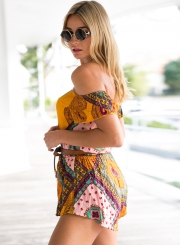 Casual Bohemian Off Shoulder Short Sleeve Romper