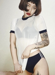 Fashion Mock Neck Short Sleeve Mesh Tee