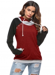 Fashion Long Sleeve Color Block Pullover Hoodie