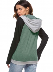 Fashion Long Sleeve Color Block Pullover Hoodie