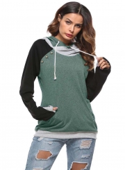 Fashion Long Sleeve Color Block Pullover Hoodie