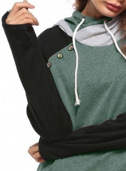 Fashion Long Sleeve Color Block Pullover Hoodie