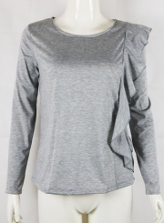 Fashion Long Sleeve Ruffle Trim Tee