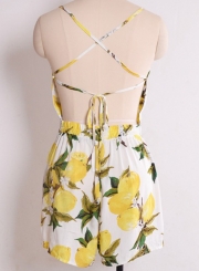 Fashion V Neck Sleeveless Backless Lemon Printed Romper