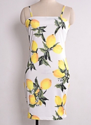 Fashion Spaghetti Strap Sleeveless Lemon Printed Dress
