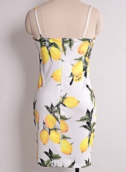 Fashion Spaghetti Strap Sleeveless Lemon Printed Dress