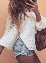Fashion Off Shoulder Long Sleeve Hollow out Blouse