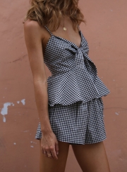 V Neck Sleeveless Plaid Romper