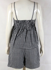 V Neck Sleeveless Plaid Romper