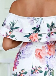 Fashion Slash Neck Floral Printed Ruffle Dress